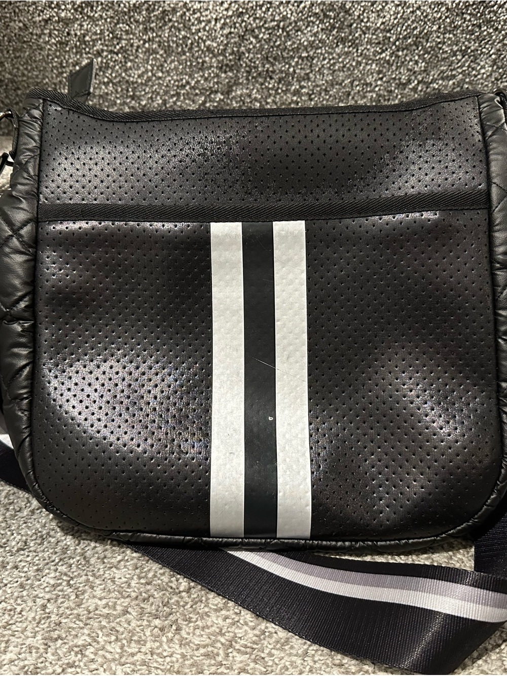 Black Men’s Crossbody Bag with White Racing Stripes